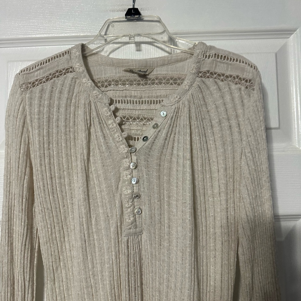 Lucky Brand Ribbed/Crocheted Button Front Henley Top - Picture 2 of 16